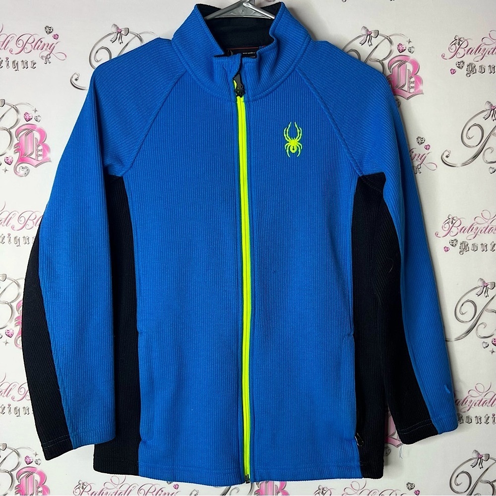 Spyder Blue Jacket with Neon Yellow Zipper sweater zip up neon green embroidered